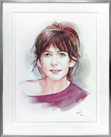 Portrait de Sophie Marceau à l'aquarelle encadré