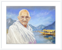 Portrait de Gandhi au pastel encadré