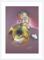 Portrait de Louis Armstrong au pastel encadré