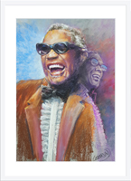 Portrait de Ray Charles au pastel encadré